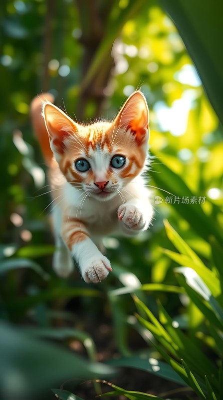 阳光下的橘猫跃动