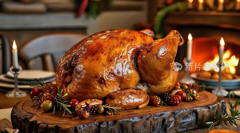 烤火鸡盛宴温馨节日气氛