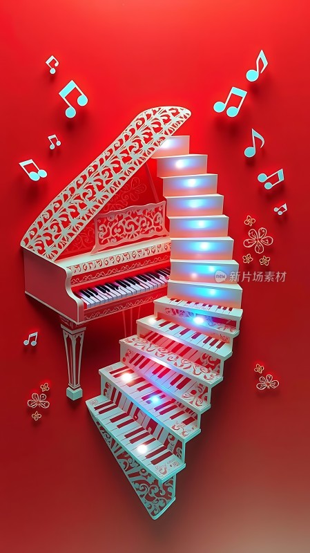 钢琴楼梯音符飘扬
