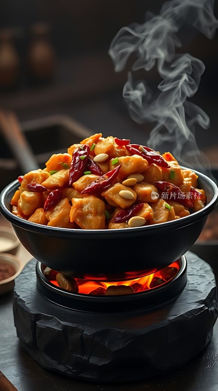 香辣鸡丁热气腾腾