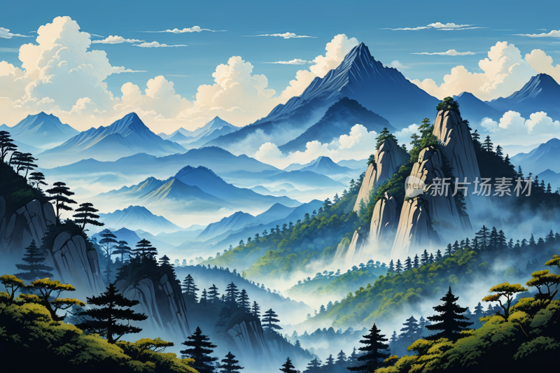 蓝天云山景高清风景插图片