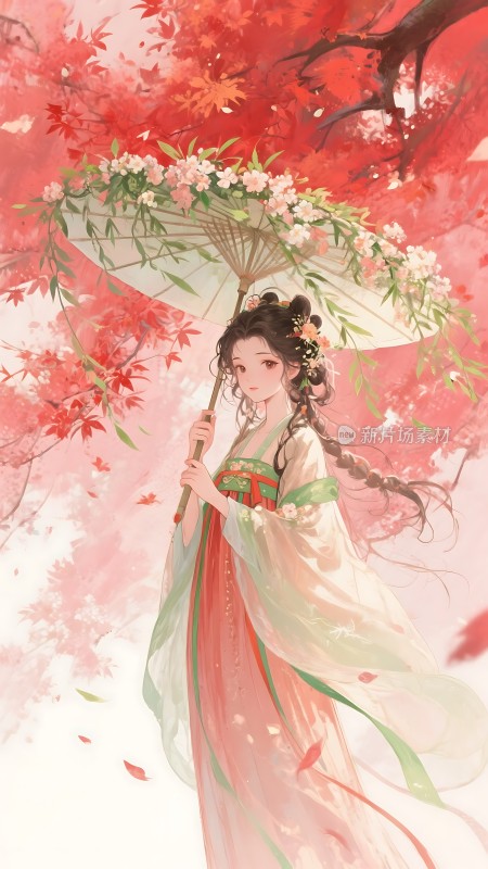 汉服佳人撑花伞