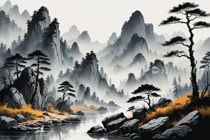 山峰山脉风景插画