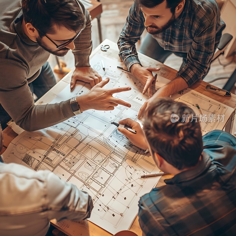 团队协作共同探讨建筑蓝图