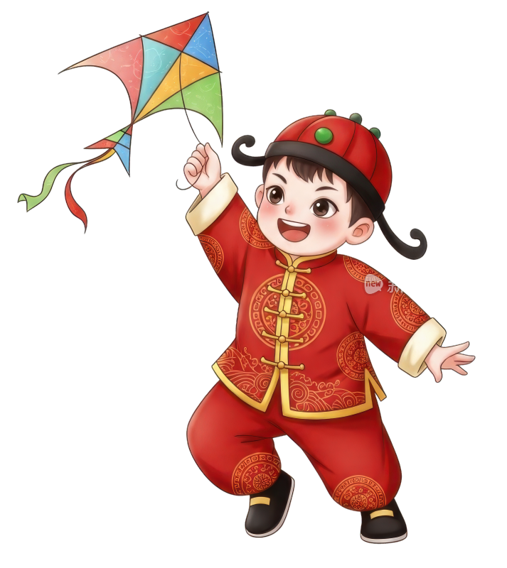 玩风筝的喜庆男孩