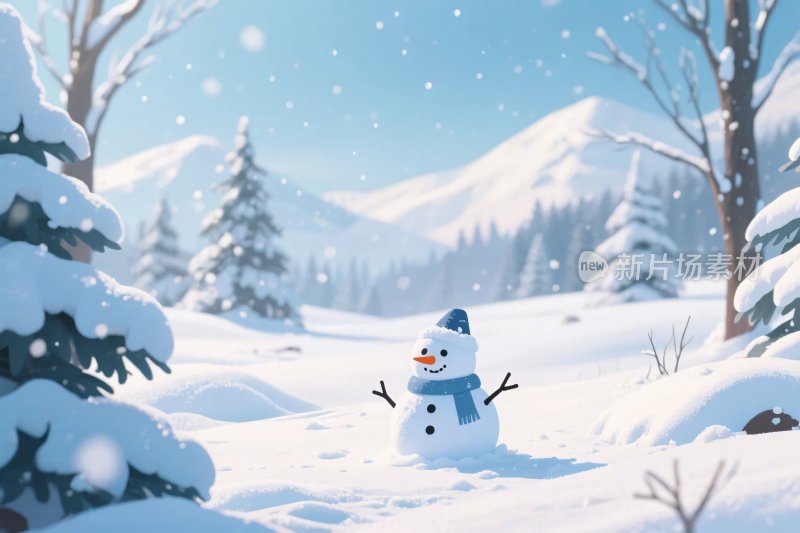 冬季雪地雪人风景