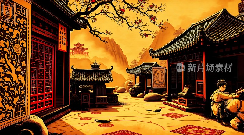 古风庭院春意浓