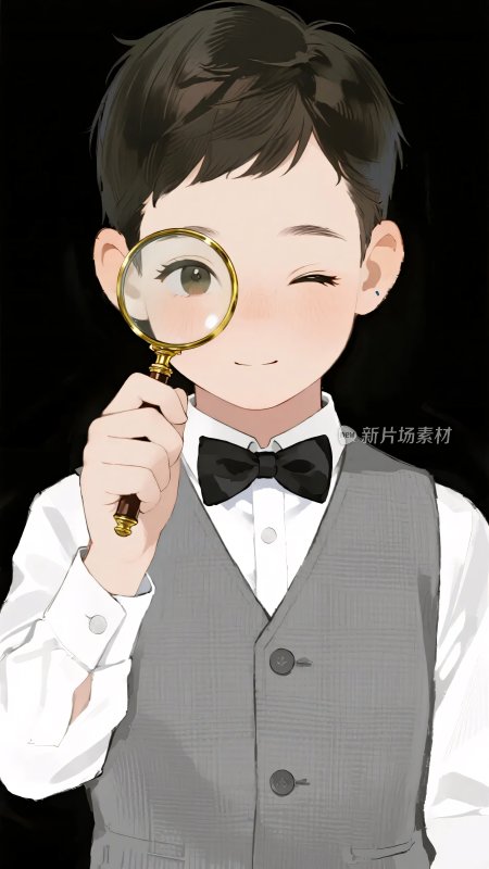 手持放大镜的小男孩插画
