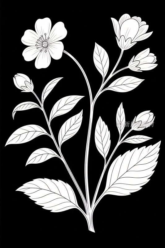 黑白花卉线描插画