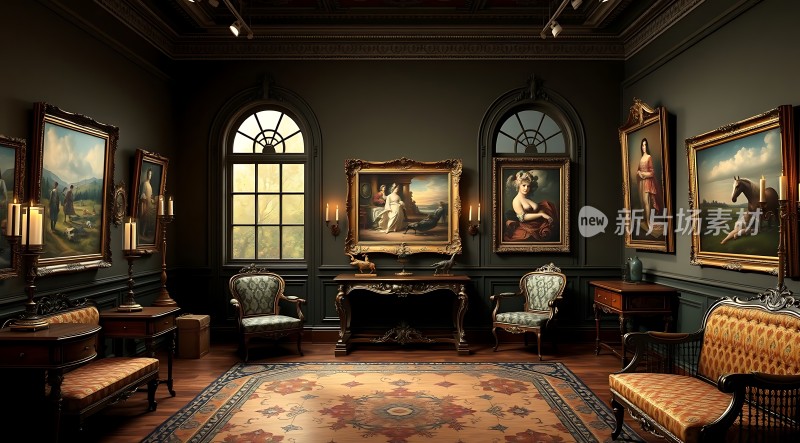 古典艺术馆豪华装饰与精美画作
