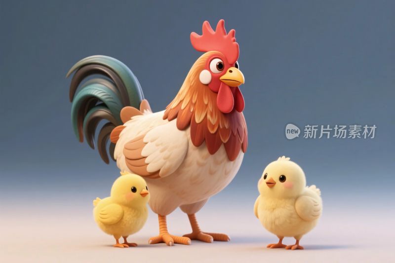 卡通公鸡与小鸡形象
