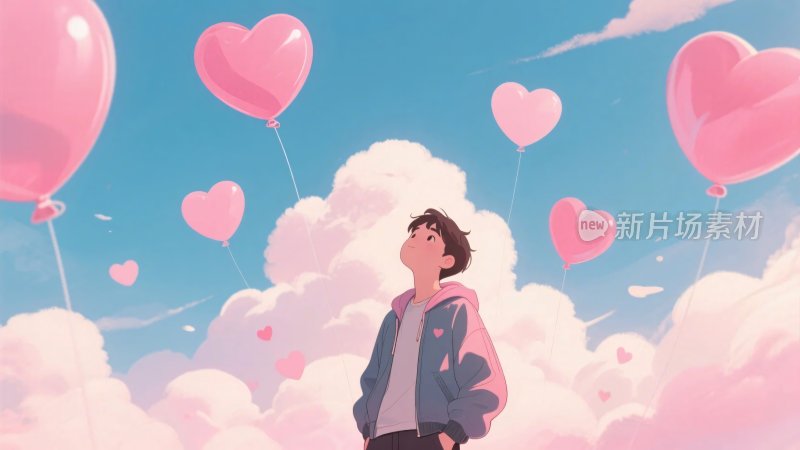 梦幻爱心气球插画