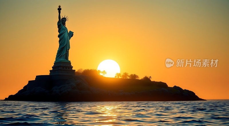 自由女神像日落美景