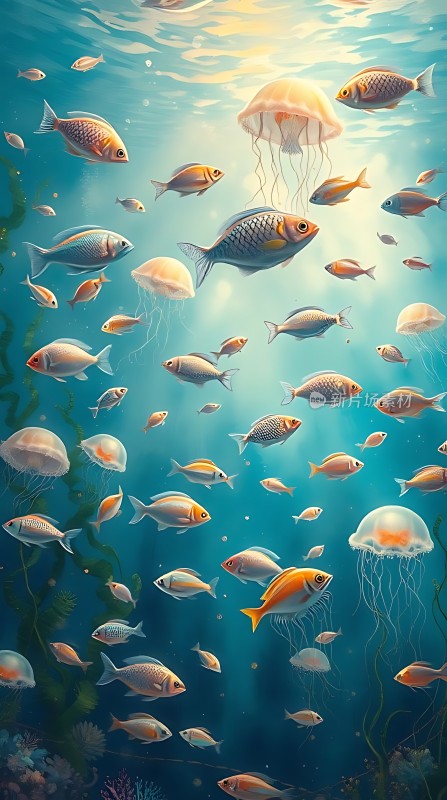海洋之舞鱼与水母共舞