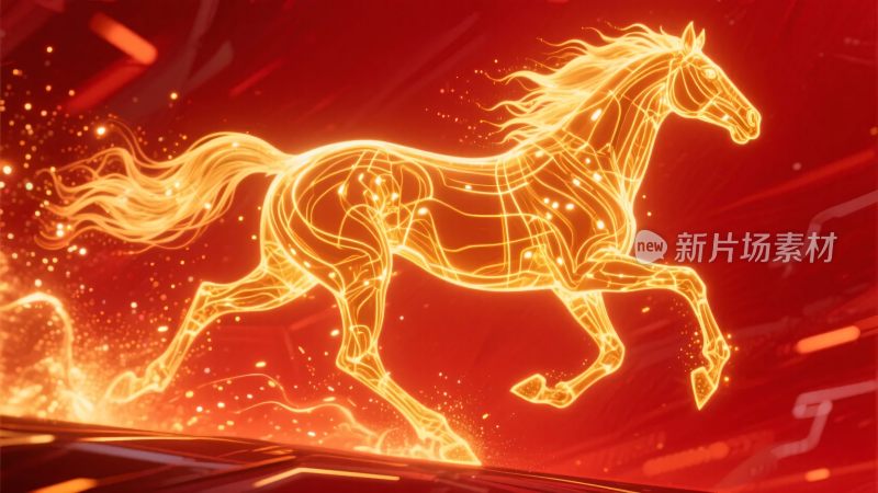 金色线条骏马奔跑插画