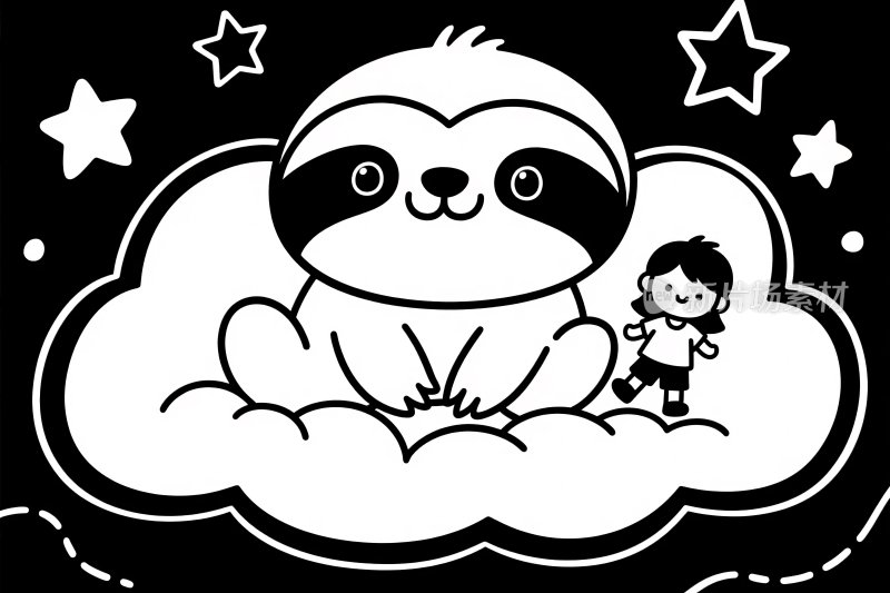 树懒云朵卡通插画