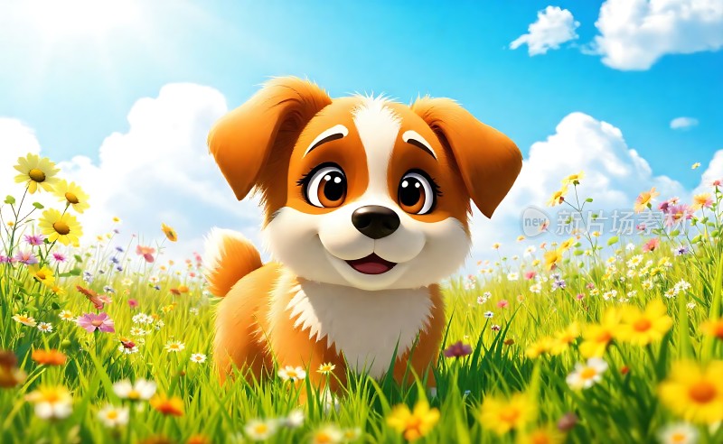 阳光下的快乐小狗