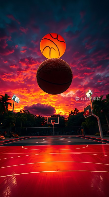 日落下的篮球场