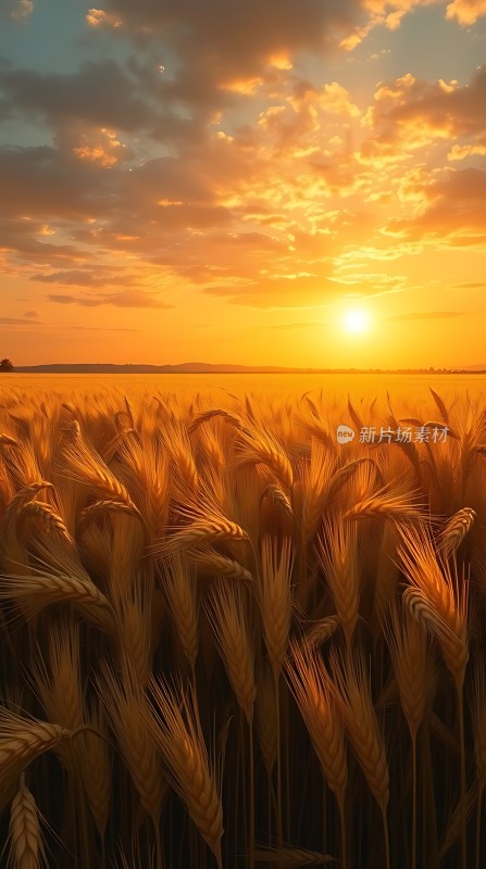 金色麦浪映夕阳