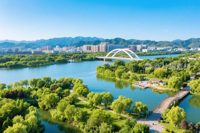 湖泊城市景观风光