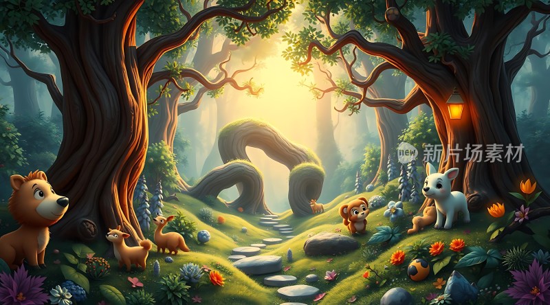 森林秘境动物与自然和谐共处