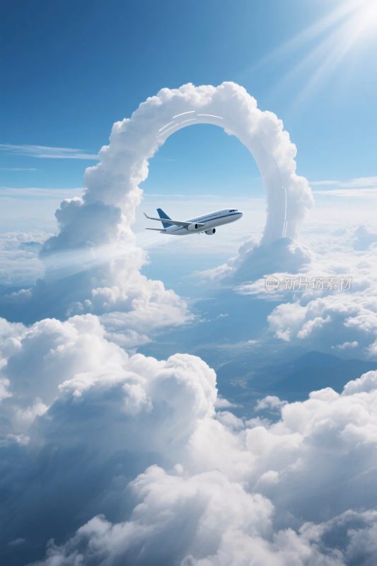 飞机穿云环形艺术插画