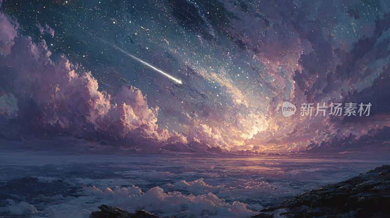 梦幻星空下的云海景象