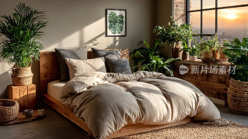 温馨绿植卧室室内场景