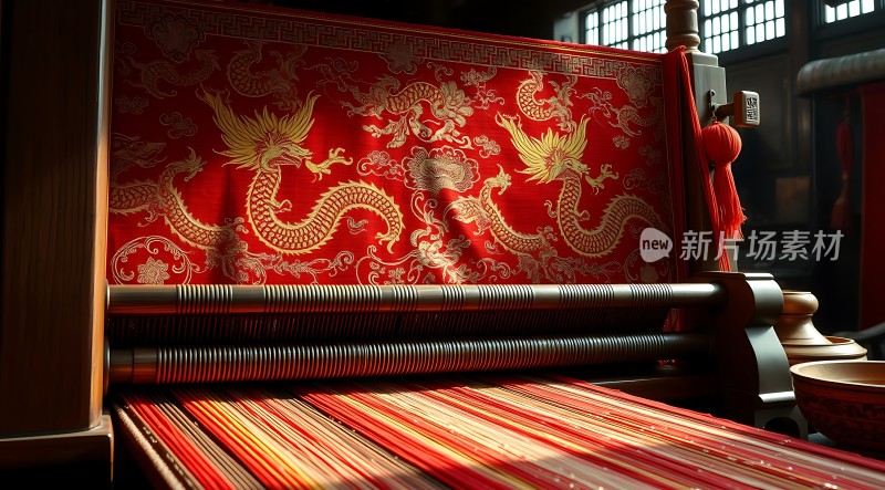 红色龙纹织布机