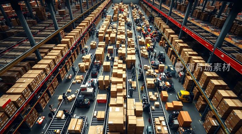 高效物流中心繁忙的仓储作业现场