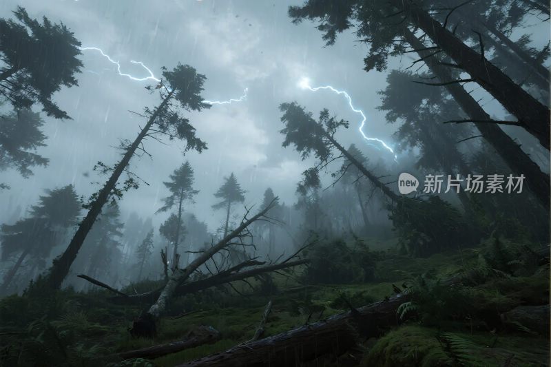 森林闪电风暴场景