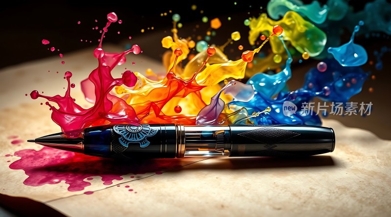 彩色墨水与钢笔的艺术碰撞
