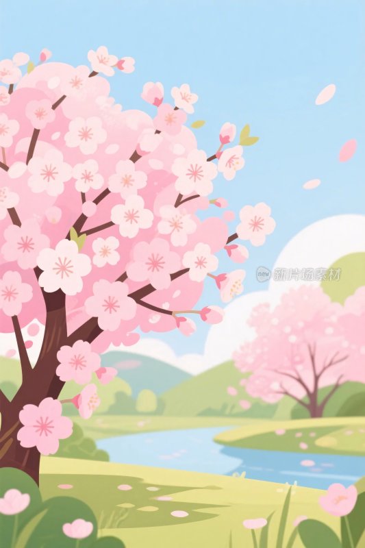 春日樱花风景插画