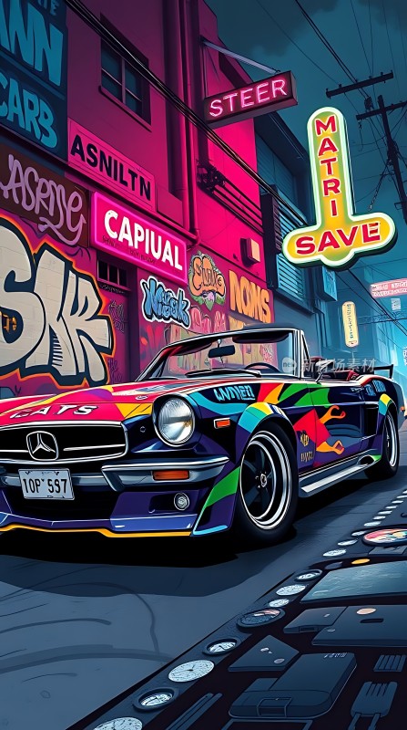 霓虹街头的炫彩座驾