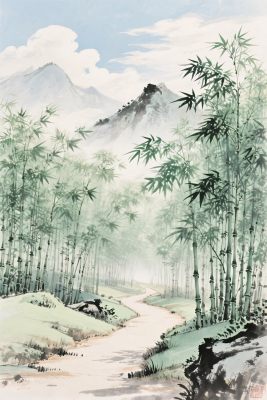 水墨山水竹林画