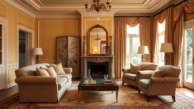 豪华客厅优雅沙发精美壁炉温馨氛围