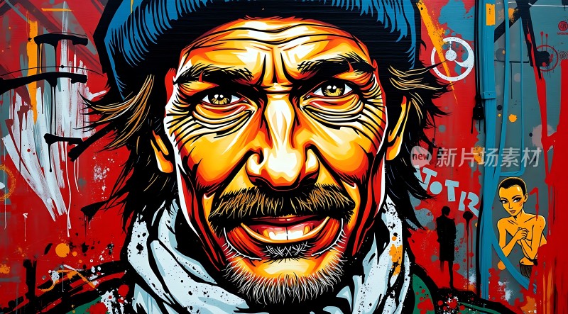 新片场素材  红色背景艺术人物肖像