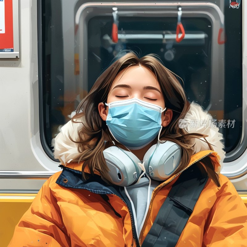 戴口罩女子地铁睡
