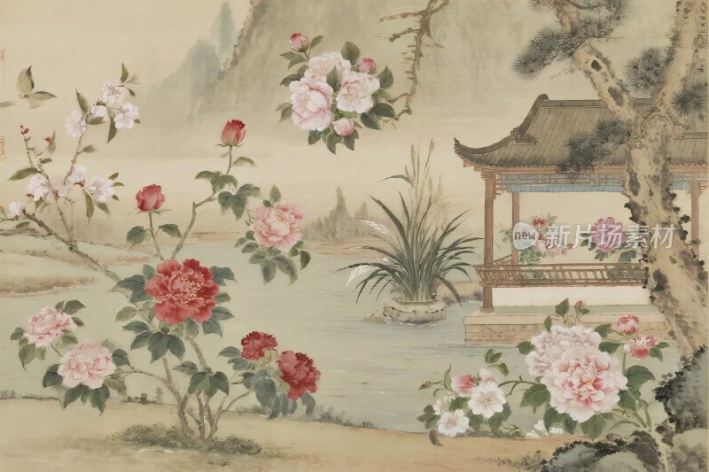 古典山水花卉插画