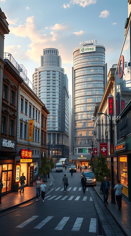 繁华都市街道现代与传统的完美融合