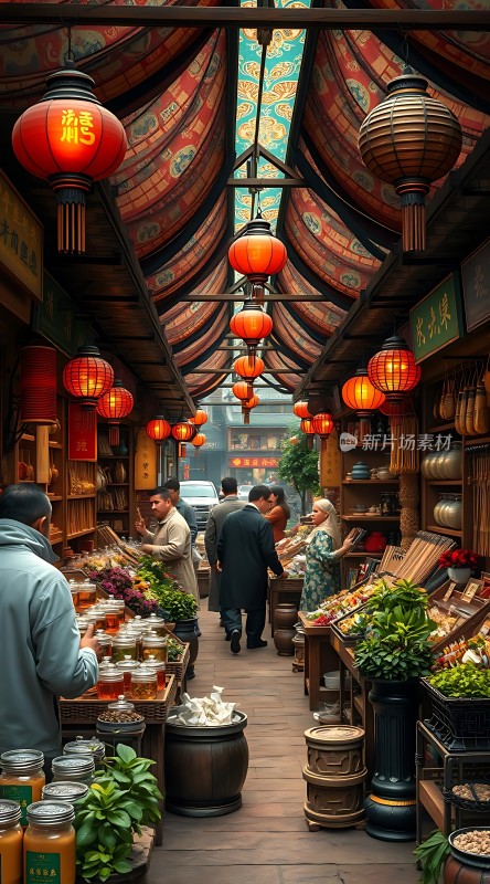 古街市集红灯笼下热闹非凡