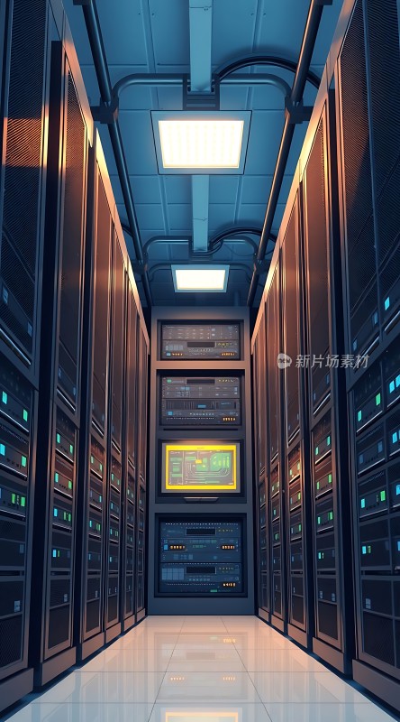 数据中心内部服务器机架与科技感照明