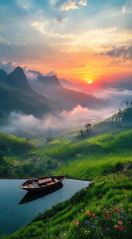 晨曦下的梯田风光