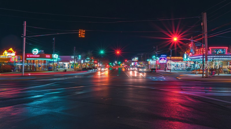 夜晚城市红绿灯路口