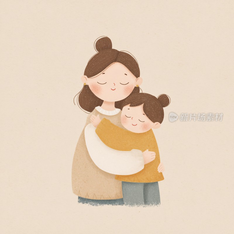 母女温馨相拥插画