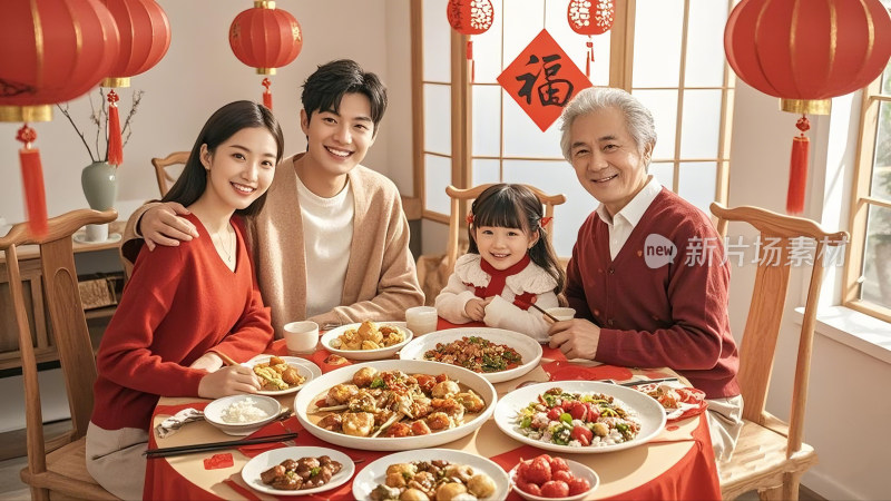 新年春节幸福家庭团圆饭年夜饭