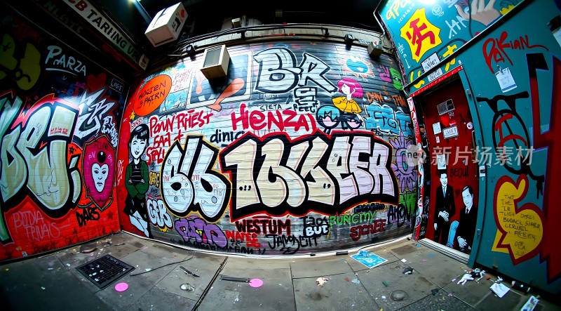 街头艺术墙绘色彩斑斓的涂鸦世界