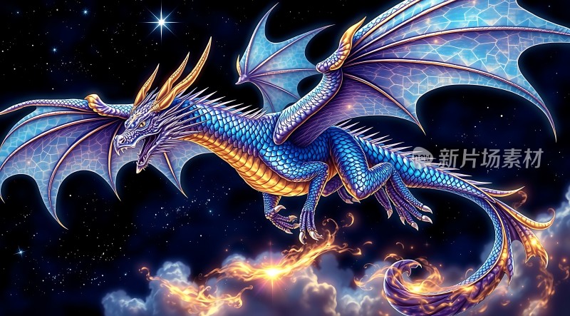 夜空中的火焰蓝龙