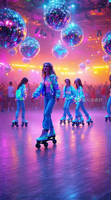 霓虹灯光下的活力滑轮舞者