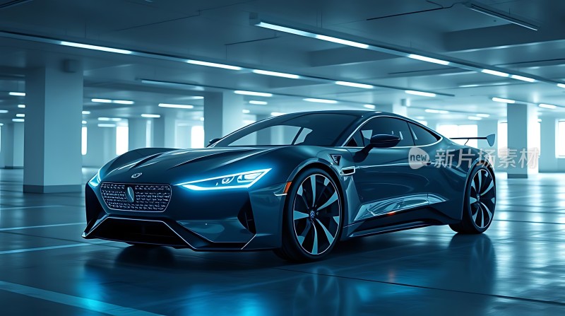 未来座驾科技感十足的蓝色跑车